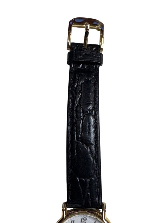 Bulova Womens Gold-Tone Watch Speidel Black Leather Band Vintage 1990’s Era READ main image 4